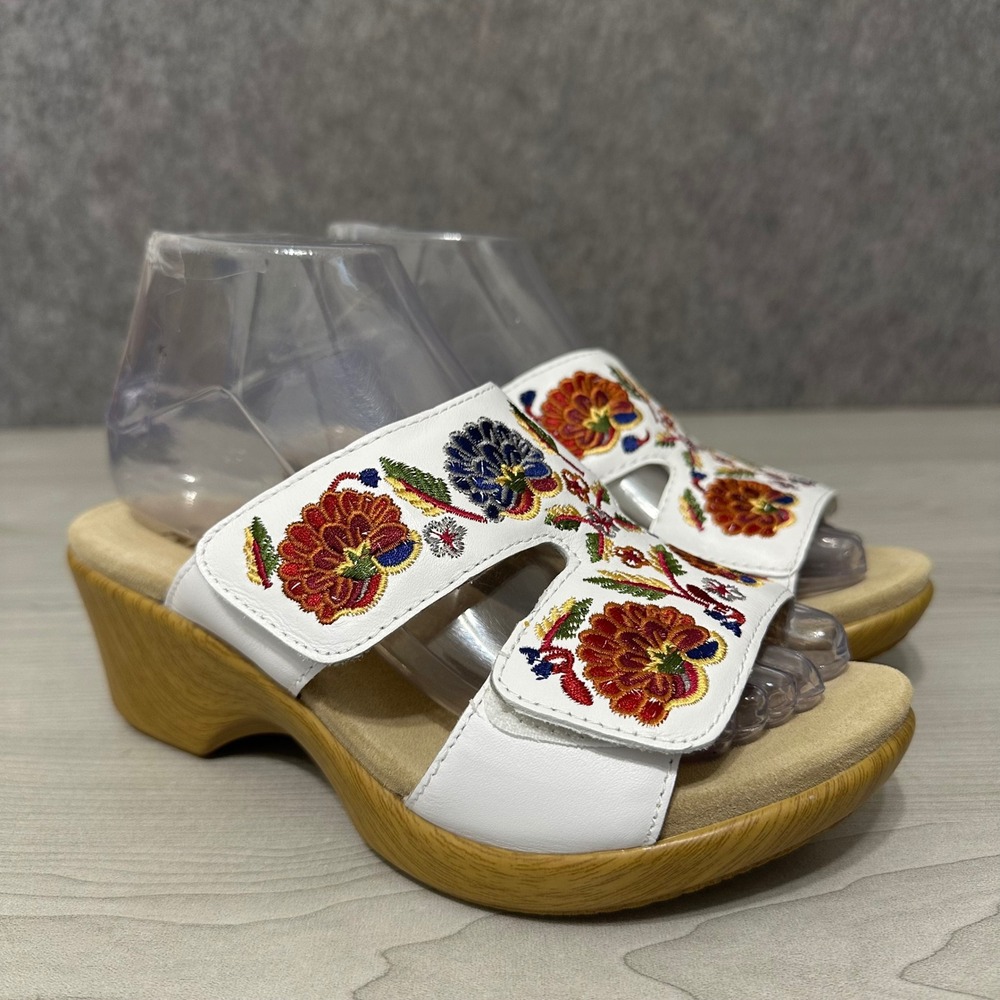 Alegria Linn Wedge Sandals Womens 37 US 6.5 Floral Embroidery Leather LIN-600N